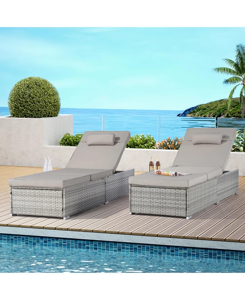Streamdale Outdoor Chaise Lounge Set, 2 Rattan Recliners, Table, Cushions, Pool/Beach