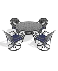Streamdale 5-Pc Cast Aluminum Dining Set, 4 Swivel Chairs, 47" Round Table