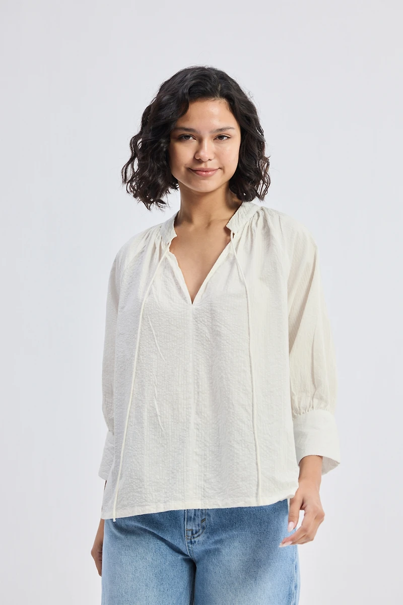 Reistor Women's Relaxed Fit Top with Front-tie Cream
