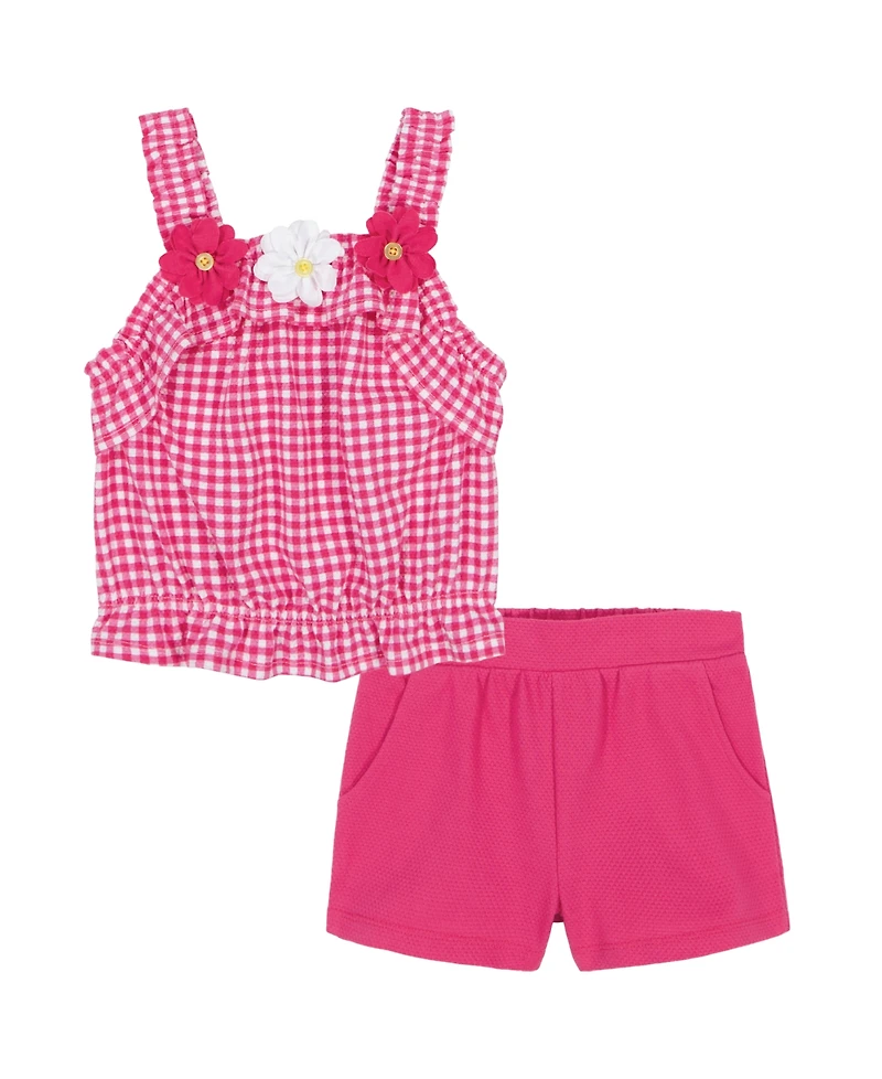 Kids Headquarters Baby Girls 2-Piece Gingham Popcorn Knit Top and Solid Shorts Set