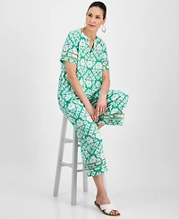 Jm Collection Women's Printed Split-Neck Short-Sleeve Top, Exclusively at Macy's