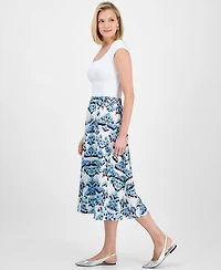 Jm Collection Women's Printed Jacquard Pull-On Midi Skirt, Exclusively at Macy's