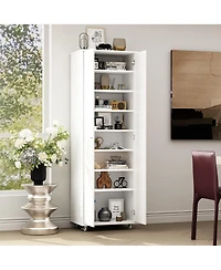 2-door shoe cabinet with Adjustable shelves, versatile storage, sturdy and durable, universal wheel design, four wheels, two brakes,black ra