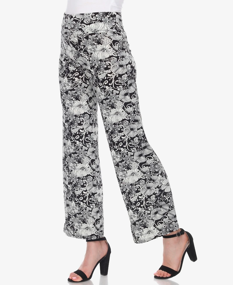 White Mark Women's Floral Print Wide Leg Palazzo Pants