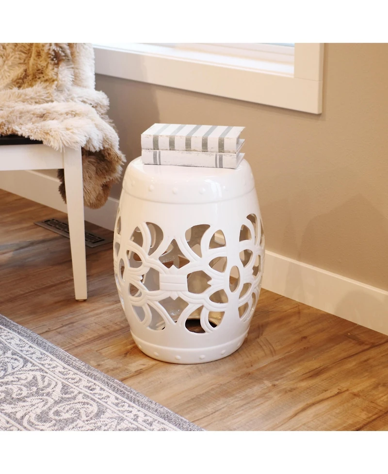 Knotted Quatrefoil Decorative Ceramic Garden Stool - 18" - White