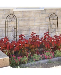 Steel Wire Arched Climbing Plants Wall Trellis with Flowerpot Supports - 48" H - Black - 2-Pack