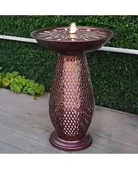 Outdoor Bird Bath Water Fountain with Metal Crosshatch Design - 28.5-Inch - Includes Led Lights