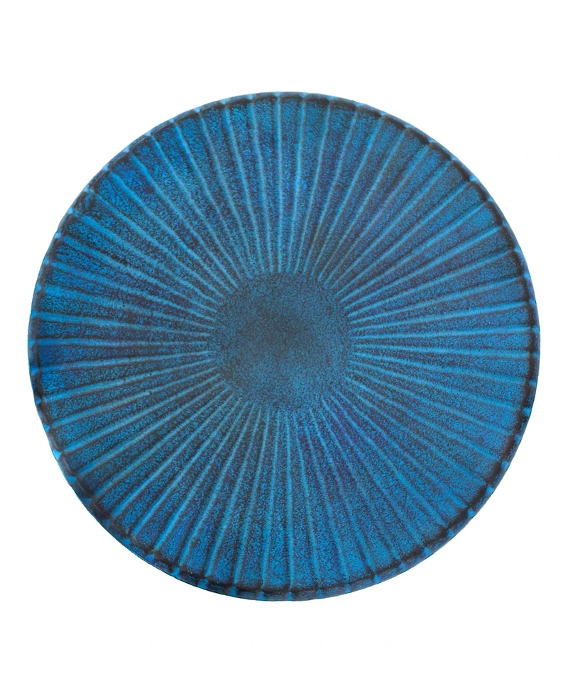 Art Deco Sunburst Cast Aluminum Metal Bird Bath - Blue Patina - 14"