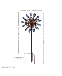 Whirling Petals Powder-Coated Iron Wind Spinner - 48" H - Blue and Brown