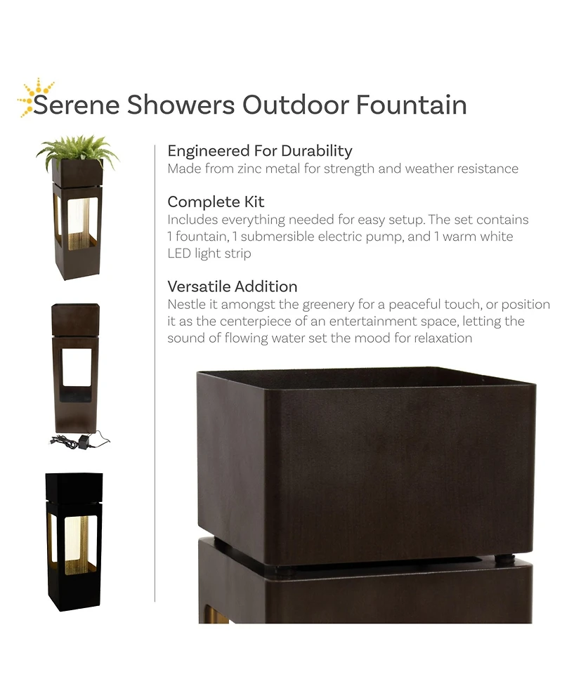 36" H Serene Showers Zinc Outdoor Water Fountain with Warm White Led Lights