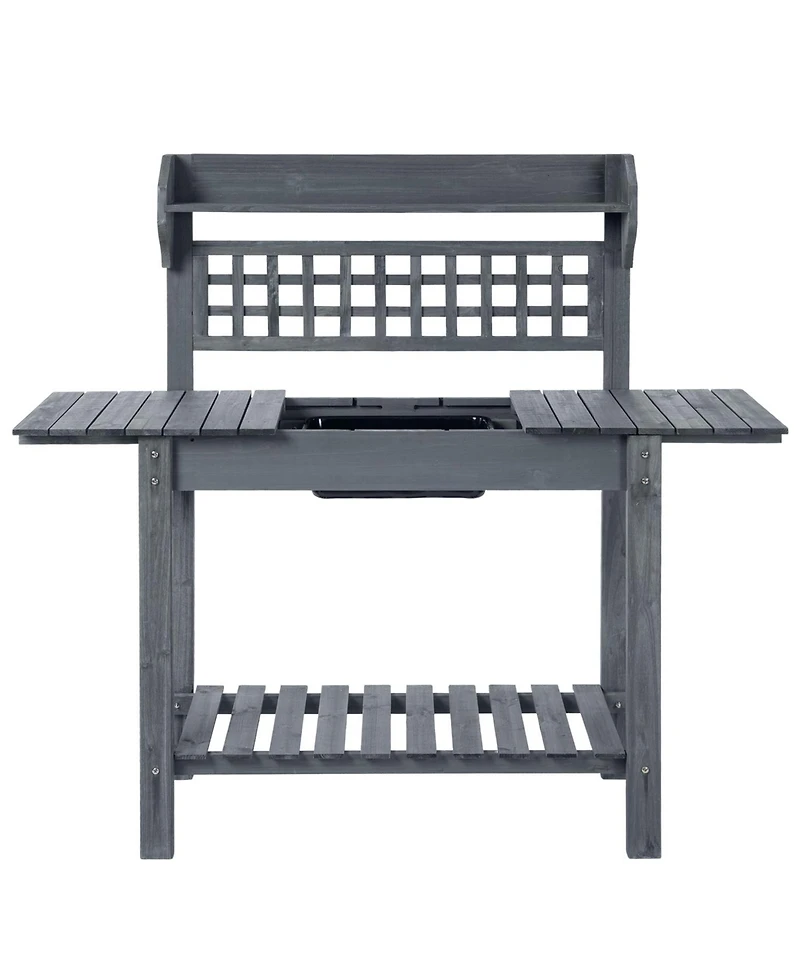 Outdoor Wood Potting Bench Expandable Top with Food Grade Plastic Sink