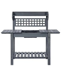 Outdoor Wood Potting Bench Expandable Top with Food Grade Plastic Sink