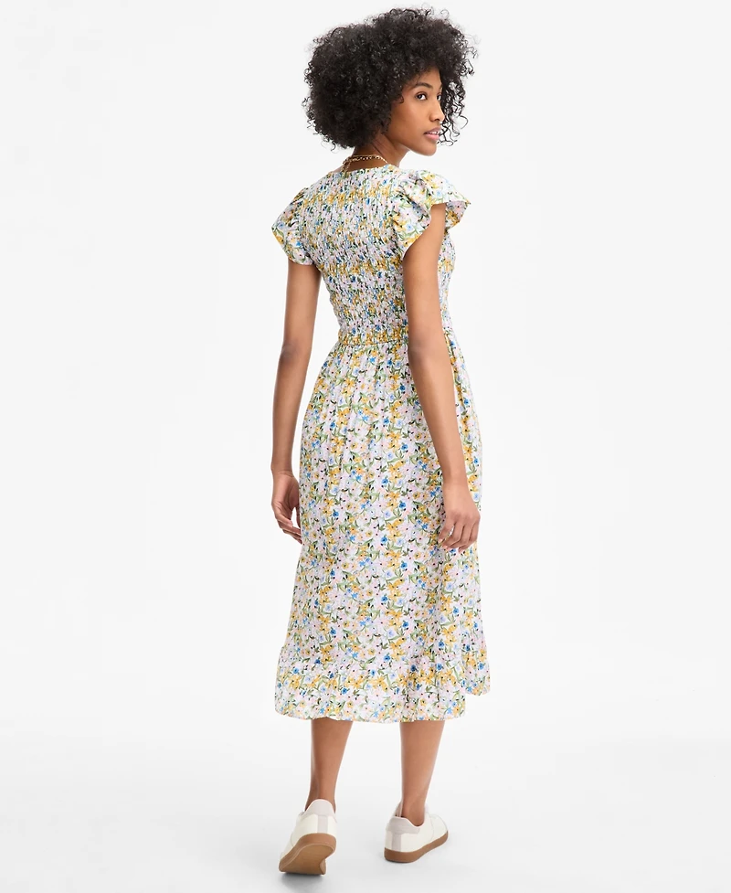 On 34th Women's Printed Smocked Flutter-Sleeve Midi Dress