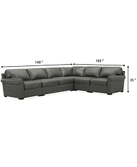 Radley Roll Arm 139" 5-Pc. Leather Square Corner L Sectional, Exclusively at Macy's