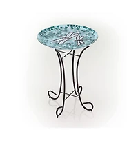 Mosaic Glass Birdbath Bowl with Metal Stand for Garden and Patio Decor