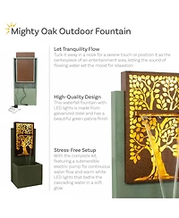 41.25" H Mighty Oak Galvanized Steel Outdoor Water Fountain with Warm White Led Lights