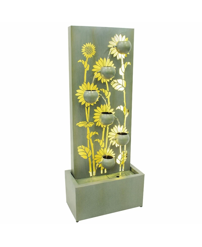 48.5" H Sunflower Fields Galvanized Steel Outdoor Water Fountain with Warm White Led Lights