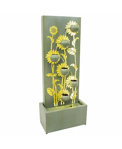 48.5" H Sunflower Fields Galvanized Steel Outdoor Water Fountain with Warm White Led Lights