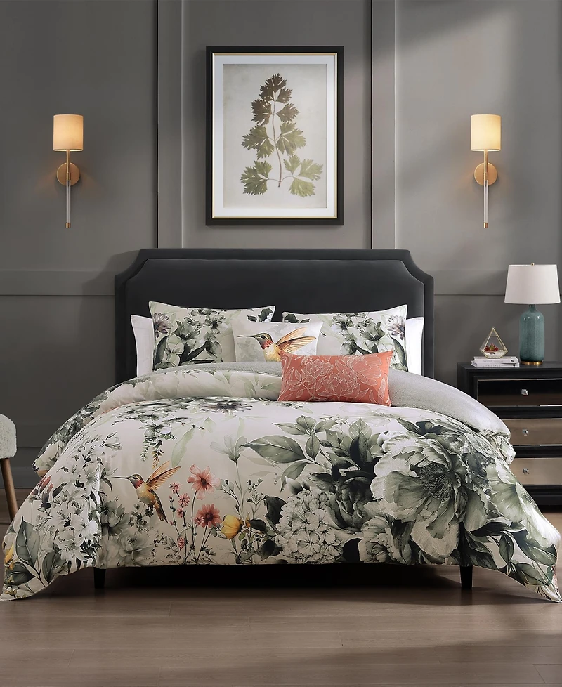 Bebejan Vintage Bloom Bedding 100% Cotton Sateen 5 Piece Queen Size Reversible Comforter Set