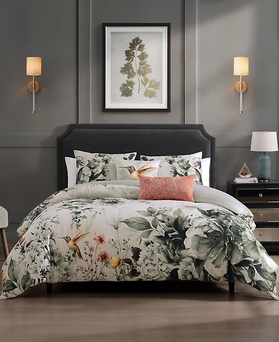 Bebejan Vintage Bloom Bedding 100% Cotton Sateen 5 Piece Queen Size Reversible Comforter Set