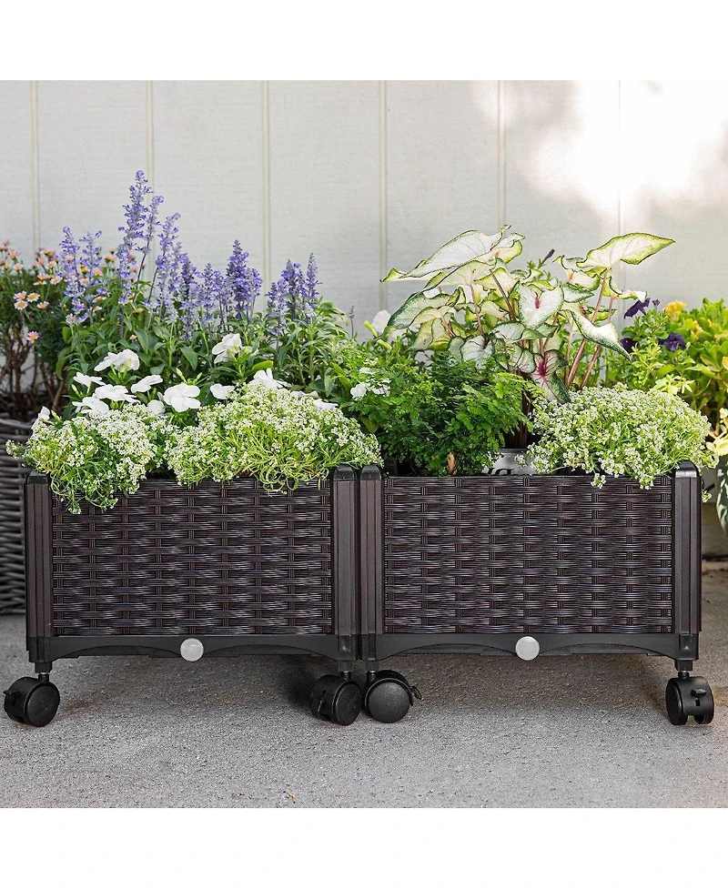 Modern 2-Piece Raised Garden Planter Box on Wheels for Indoor and Outdoor Use
