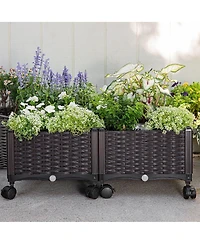 Modern 2-Piece Raised Garden Planter Box on Wheels for Indoor and Outdoor Use