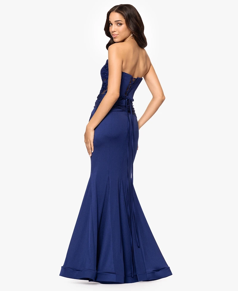 Blondie Nites Juniors' Embroidered Corset Trumpet Gown
