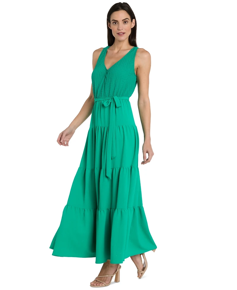 R & M Richards Women's Mixed-Media Tiered Maxi Dress