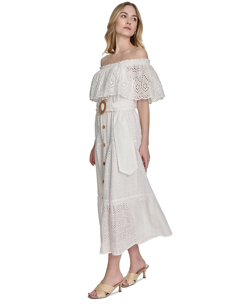 Eliza J Women's Cotton Off-The-Shoulder Belted Midi Dress