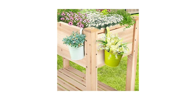 2-Tier Raised Garden Bed Planter with Bottom Storage Shelf for Outdoor Gardening