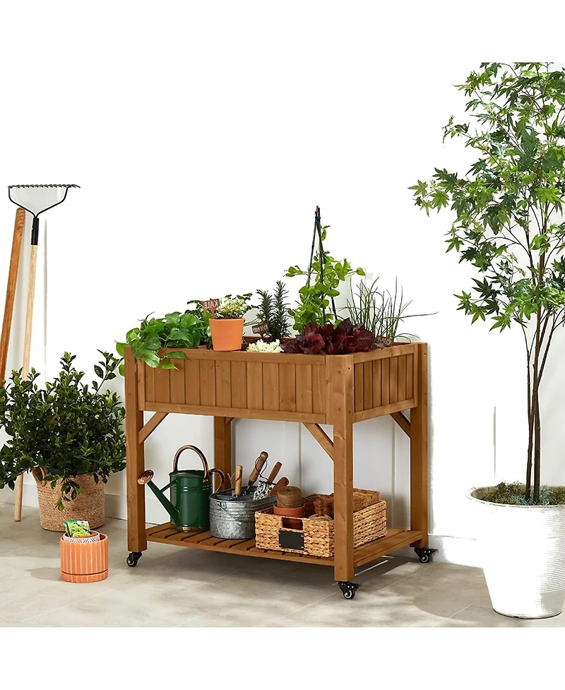 Outdoor Elevated Raised Garden Bed Planter Box with Locking Wheels