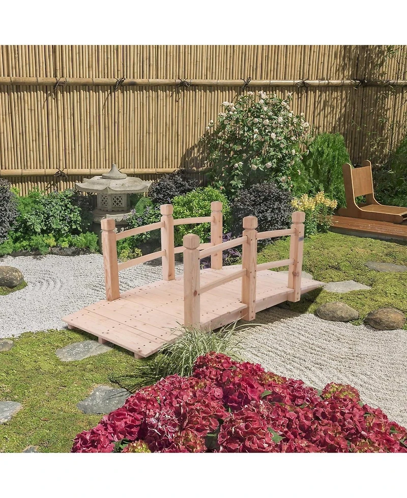 Outdoor Solid Wood 5-Ft Garden Bridge in Natural Wood Finish