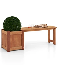 Teak Oil Finish Raised Garden Bed Wood Planter Box with Bench