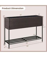 Wicker Raised Garden Bed with Storage Shelf and Drainage Gaps for Flowers