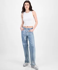 Superjene Juniors' Metallic Coated Wide-Leg Jeans