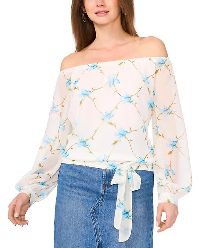 Vince Camuto Women's Floral Off-The-Shoulder Long-Sleeve Tie-Front Blouse