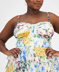 B Darlin Trendy Plus Tiered Floral Chiffon Dress