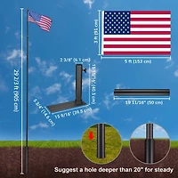 Yescom Ez Go 30ft Telescopic Flag Pole Kit Wheel Tire Mount Stand Upgrade Rotating Lock Outdoor Camper Rv Tailgate Black