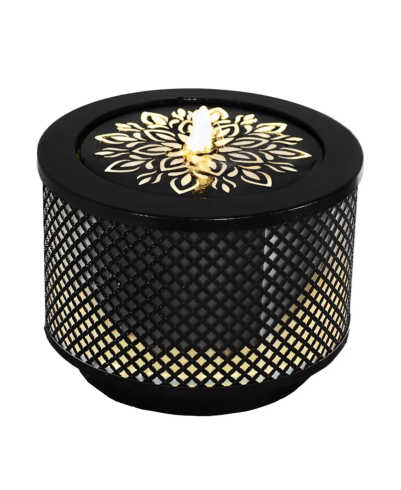 Metal Cylinder Bubbler Outdoor Water Fountain - 11.75-Inch - Features Led Lights and Repeating Diamonds Pattern