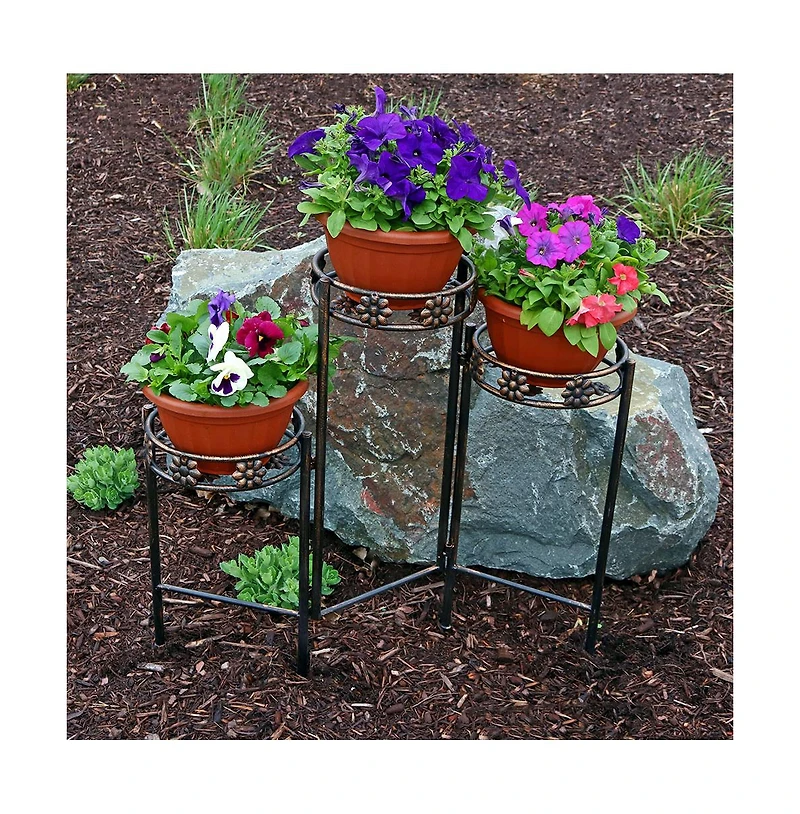 Indoor/Outdoor Steel 3-Tiered Folding Decorative Potted Flower Plant Stand Display - 29" - Bronze