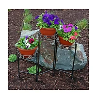 Indoor/Outdoor Steel 3-Tiered Folding Decorative Potted Flower Plant Stand Display - 29" - Bronze