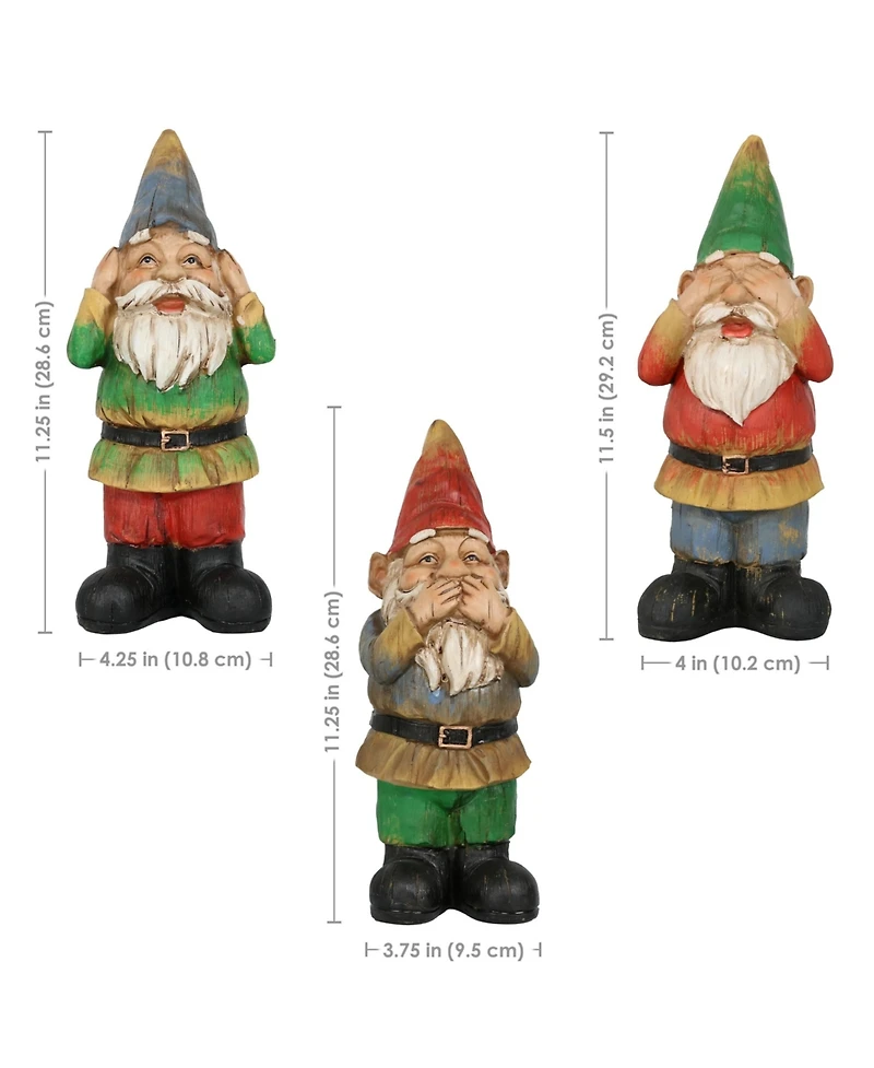 Three Wise Garden Gnomes - Hear, Speak, and See No Evil Set - Outdoor Lawn Statues