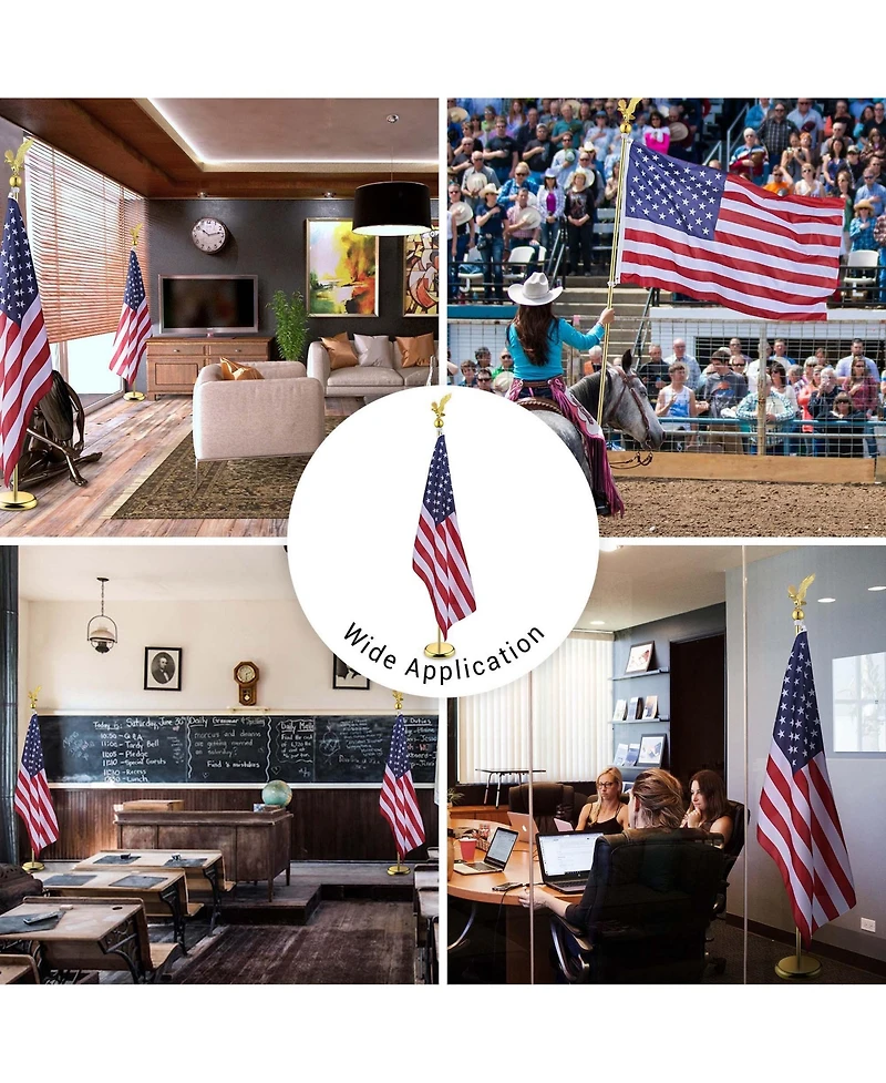 Yescom 6Ft Indoor Flag Pole Kit Eagle Topper Aluminum Gold Pole with Base 3x5Ft Us Flag for Office School City Hall