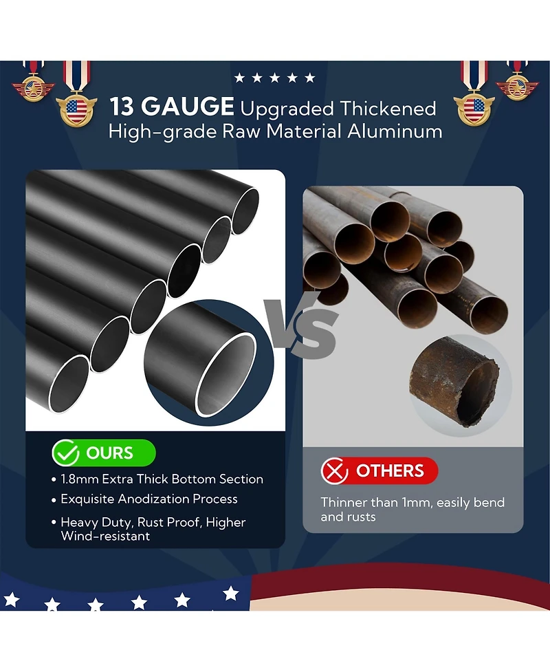 Yescom Bravery 25ft 13 Gauge Sectional Flag Pole Kit Aluminum for Outside House Inground Yard Garden Residential