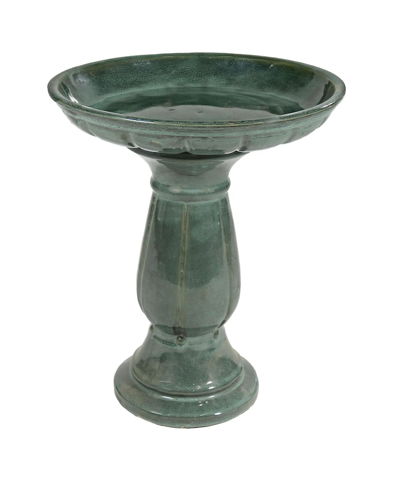 Avignon Ceramic Bird Bath with Glazed Finish - Green Mist - 18.75" H