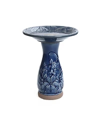 LuxenHome Blue Petals and Vines 22-Inch Tall Ceramic Birdbath