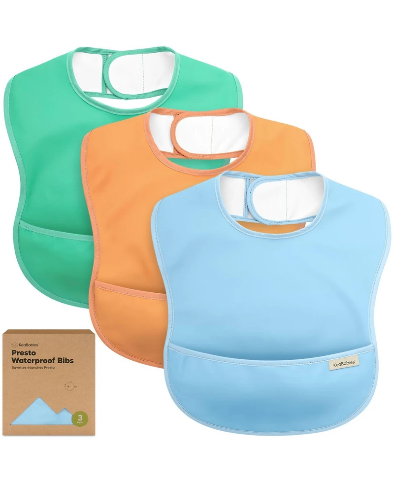 KeaBabies 3-Pack Waterproof Baby Bibs for Eating, Lightweight, Mess Proof Toddler with Food Catcher