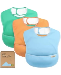 KeaBabies 3-Pack Waterproof Baby Bibs for Eating, Lightweight, Mess Proof Toddler with Food Catcher