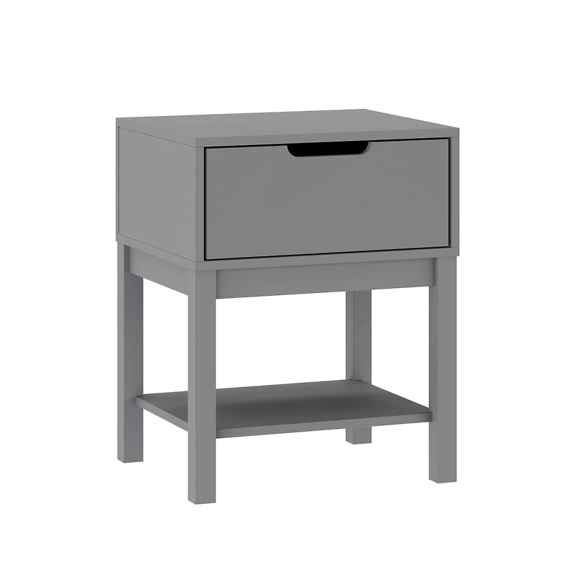 Samuel Kids Single-Drawer Night Stand With Solid Wood Frame, Side Table For Bedroom Open Shelf