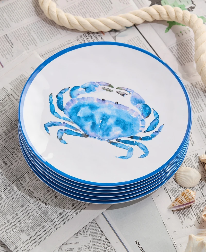 Certified International Beach House Crab Melamine 6-Pc. Dinner Plates, Service For 6